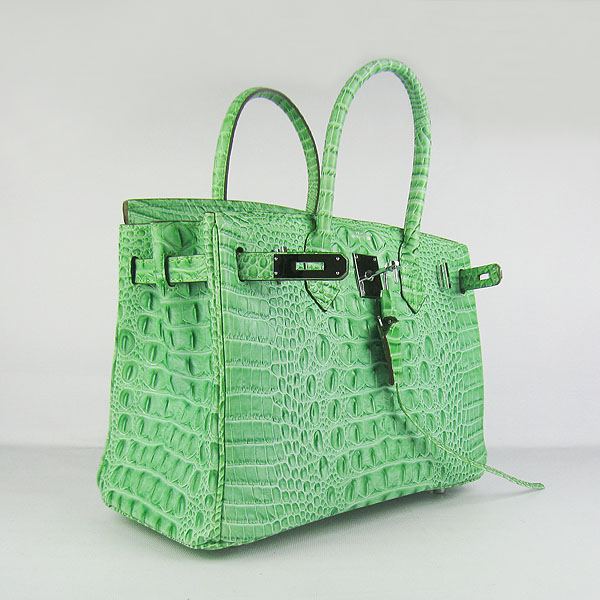 Replica Hermes Birkin 30CM Crocodile Head Veins Bag Green 6088 On Sale - Click Image to Close